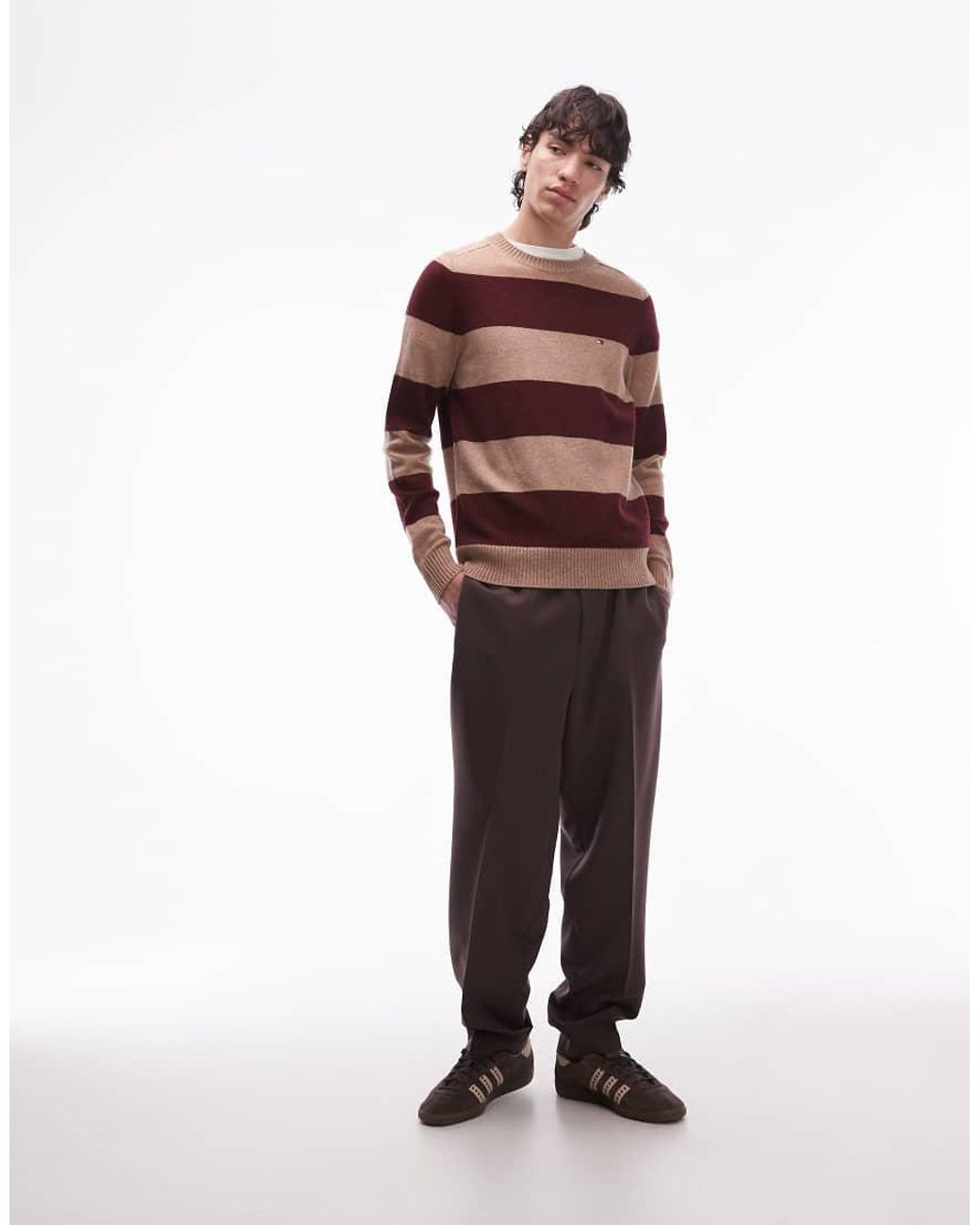 Tommy Hilfiger Red Lambswool Stripe Jumper for men
