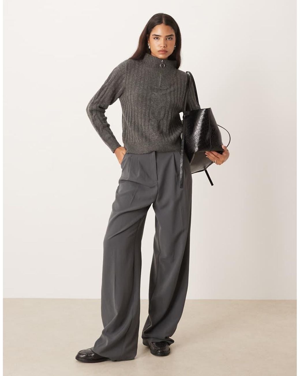 Jdy Gray Half Zip Cable Pullover Jumper