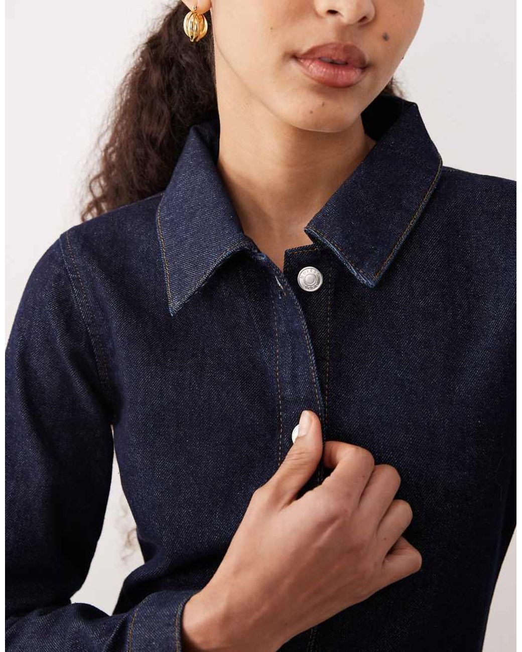 ASOS Blue Fitted Denim Shirt Dress With Long Sleeve