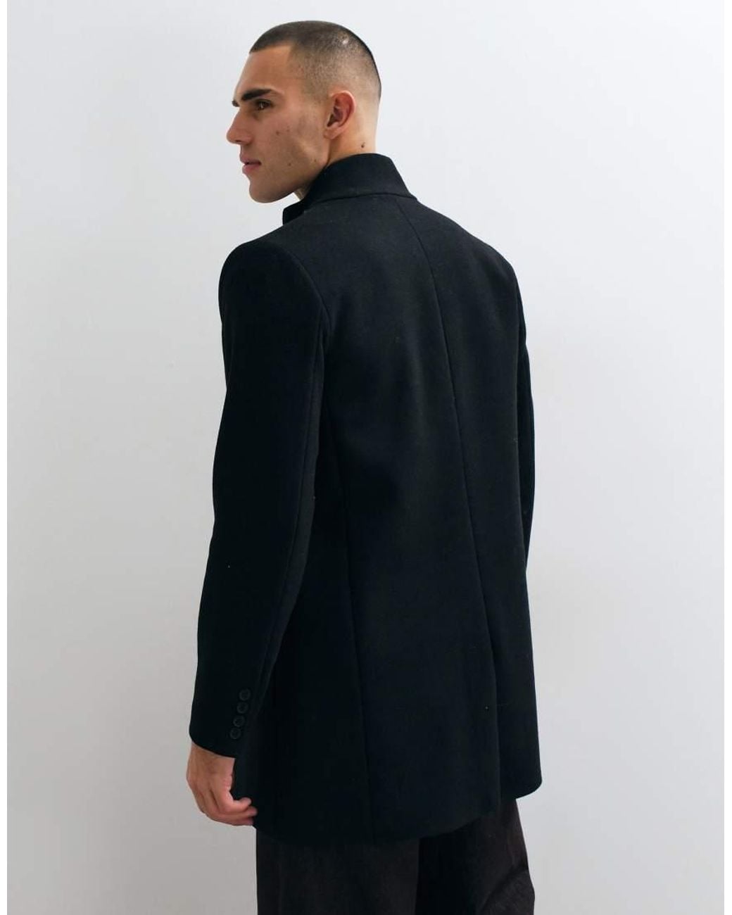 French Connection Blue Funnel Neck Wool Mix Coat for men