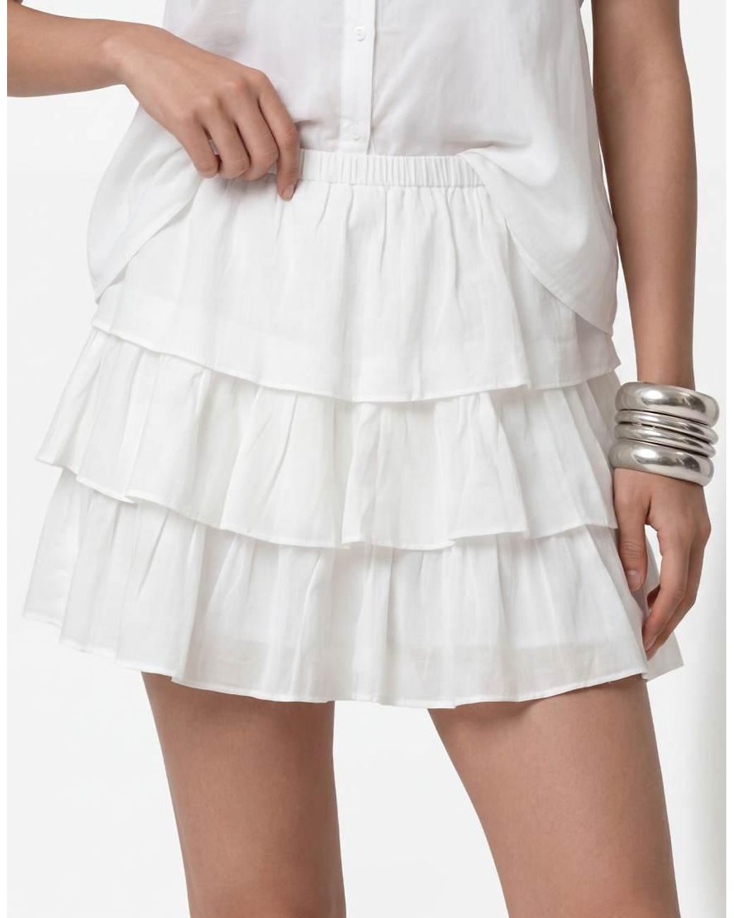 Noisy May White Tiered Mini Skirt