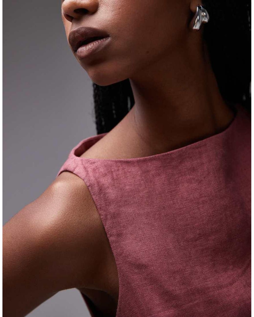 & Other Stories Red Linen Mini Dress With Boat Neck