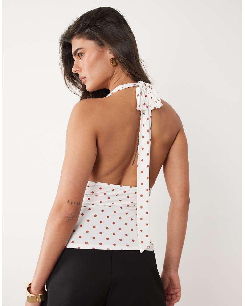 ASOS Brown Printed Slinky Halterneck Top