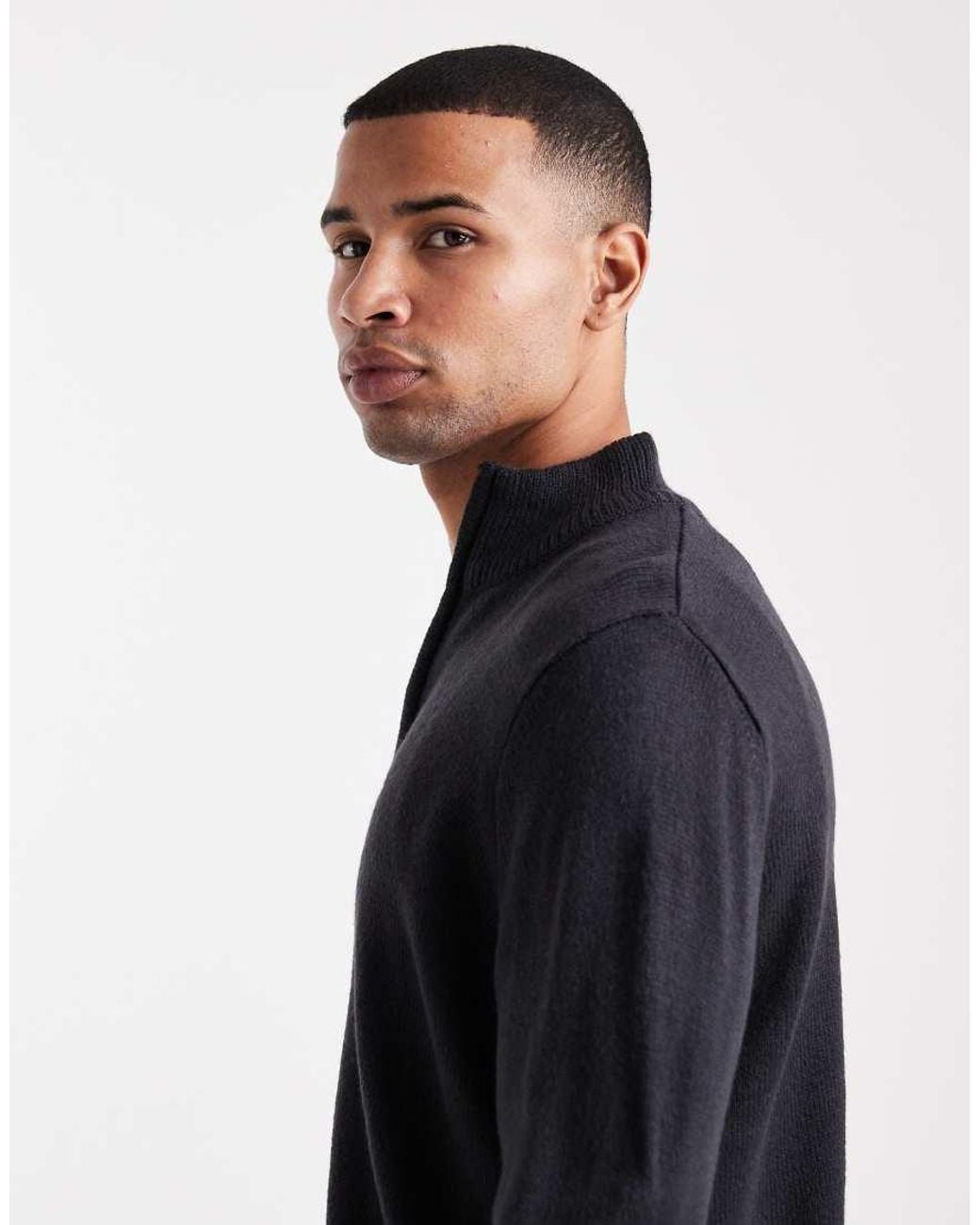 Brave Soul Blue Knit Quarter Zip Jumper for men