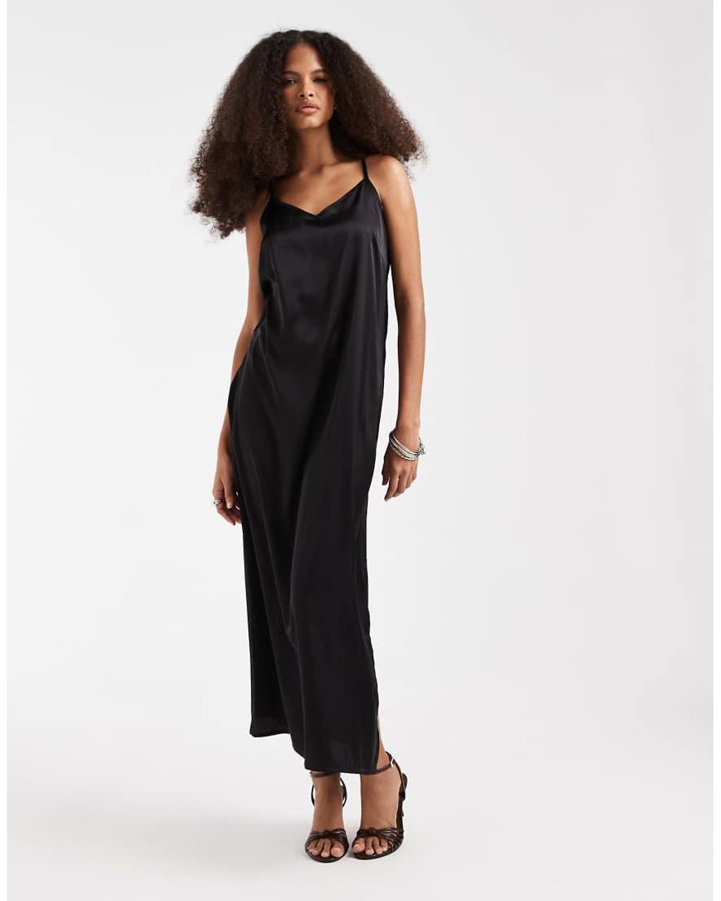 Pieces Black Satin Cami Maxi Dress