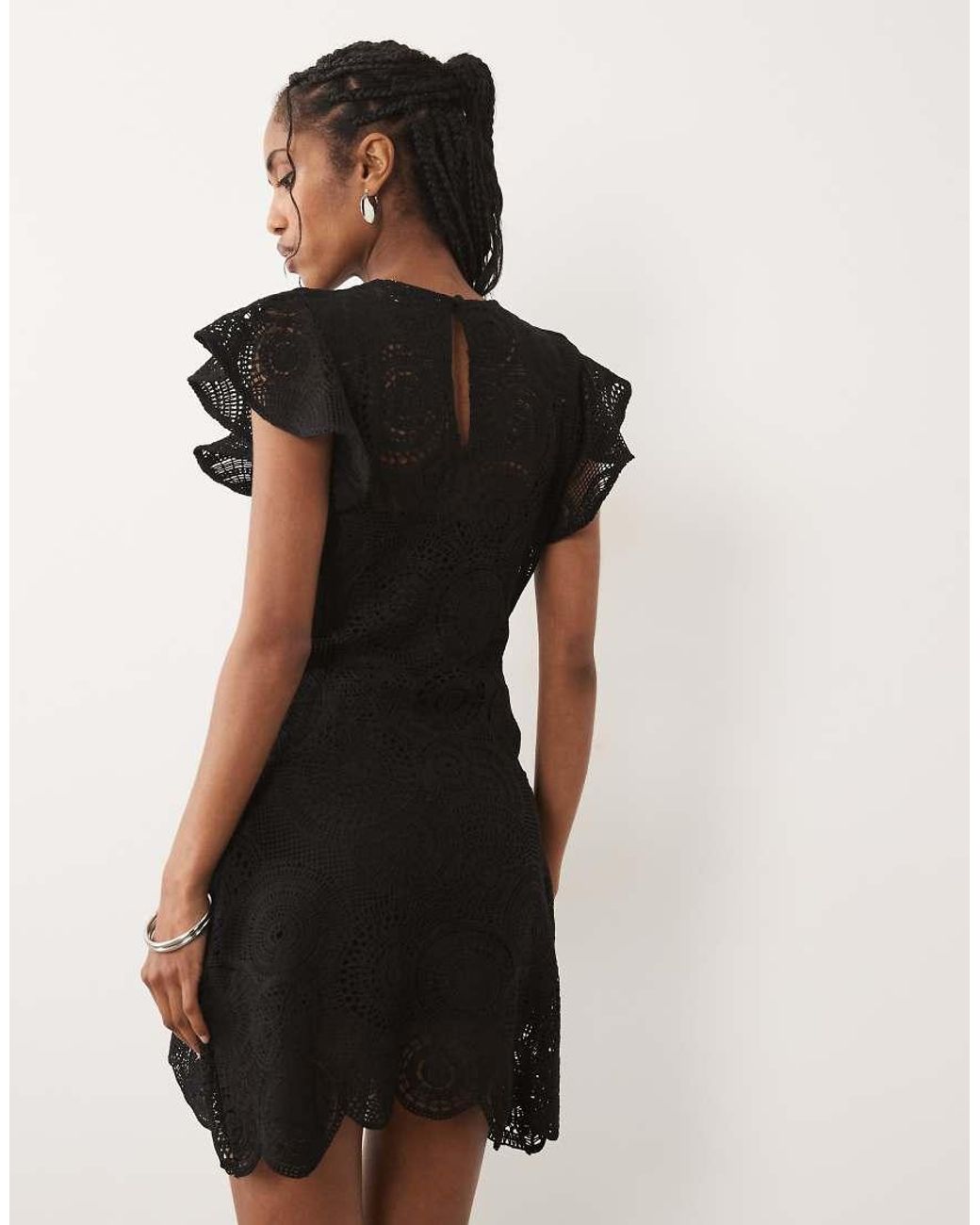 ASOS Black Crochet Flutter Sleeve Mini Dress