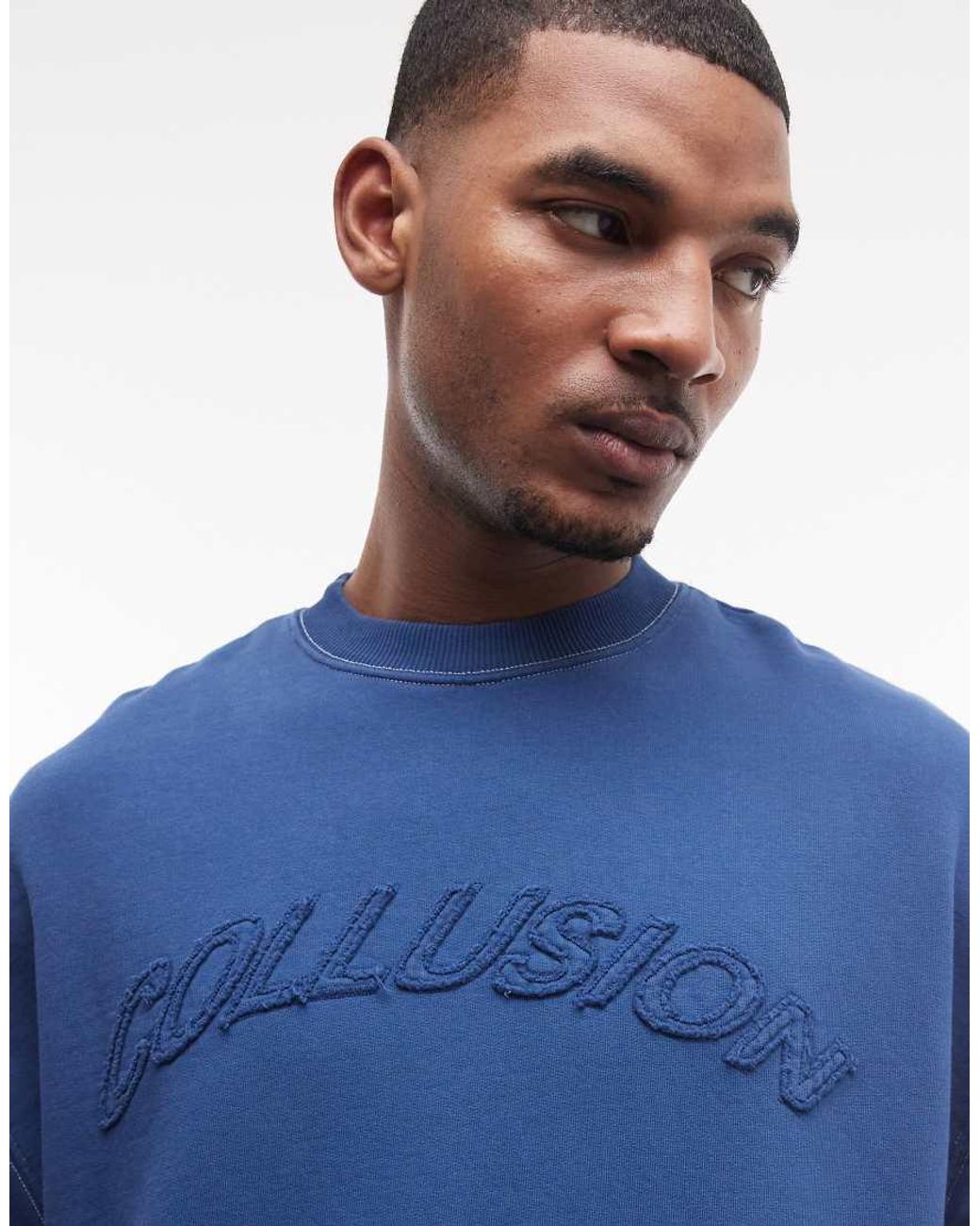 Collusion Blue Logo Boxy Sweatshirt for men