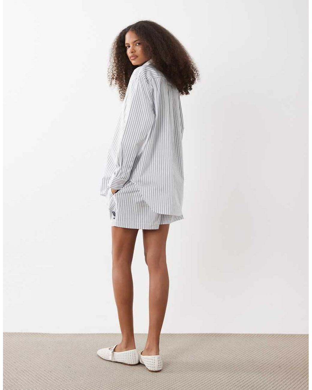 Polo Ralph Lauren White Wimbledon Capsule Leigh Striped Shirt With Crest Embroidery