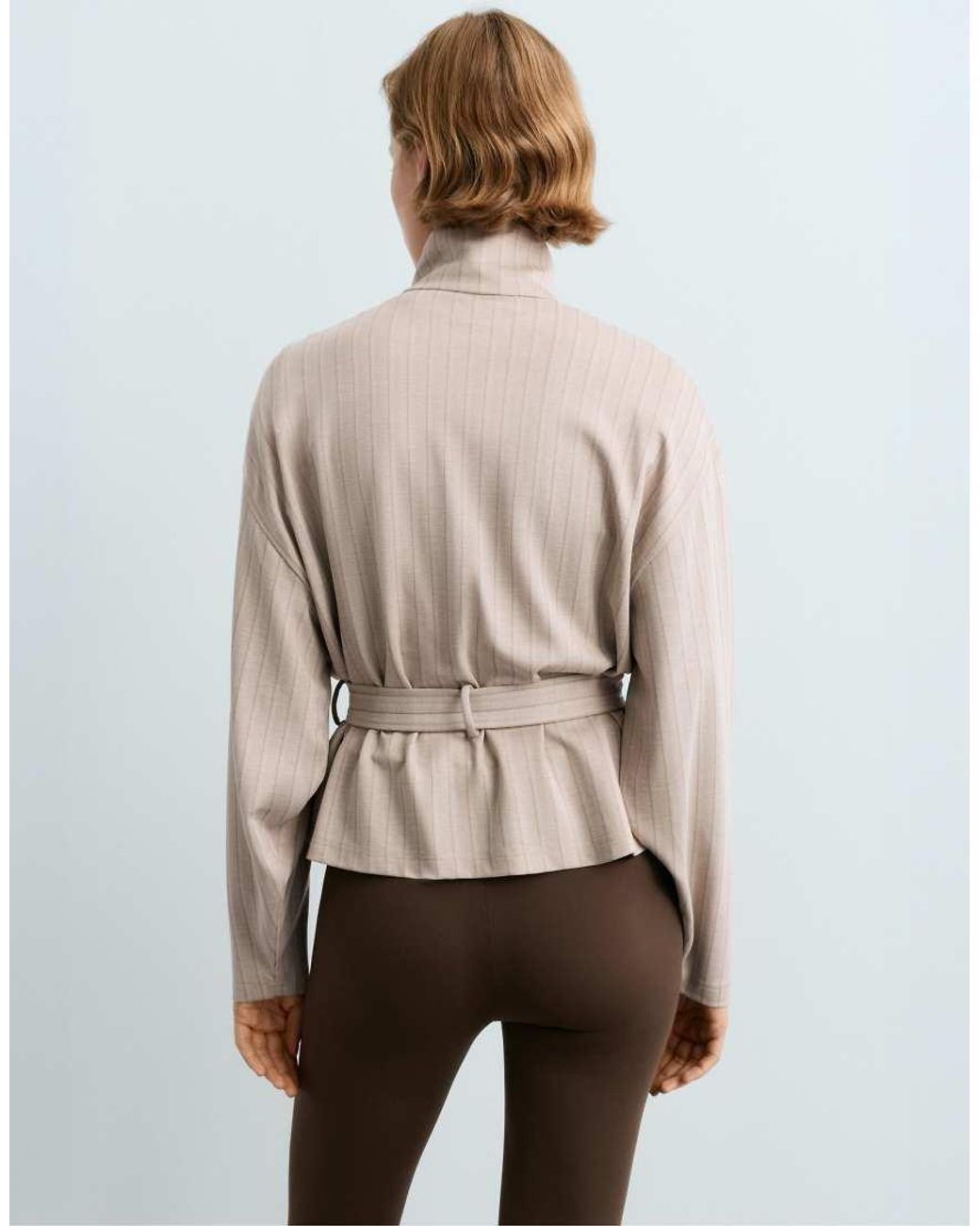 Oysho Natural Soft-Touch Striped Belted Jacket