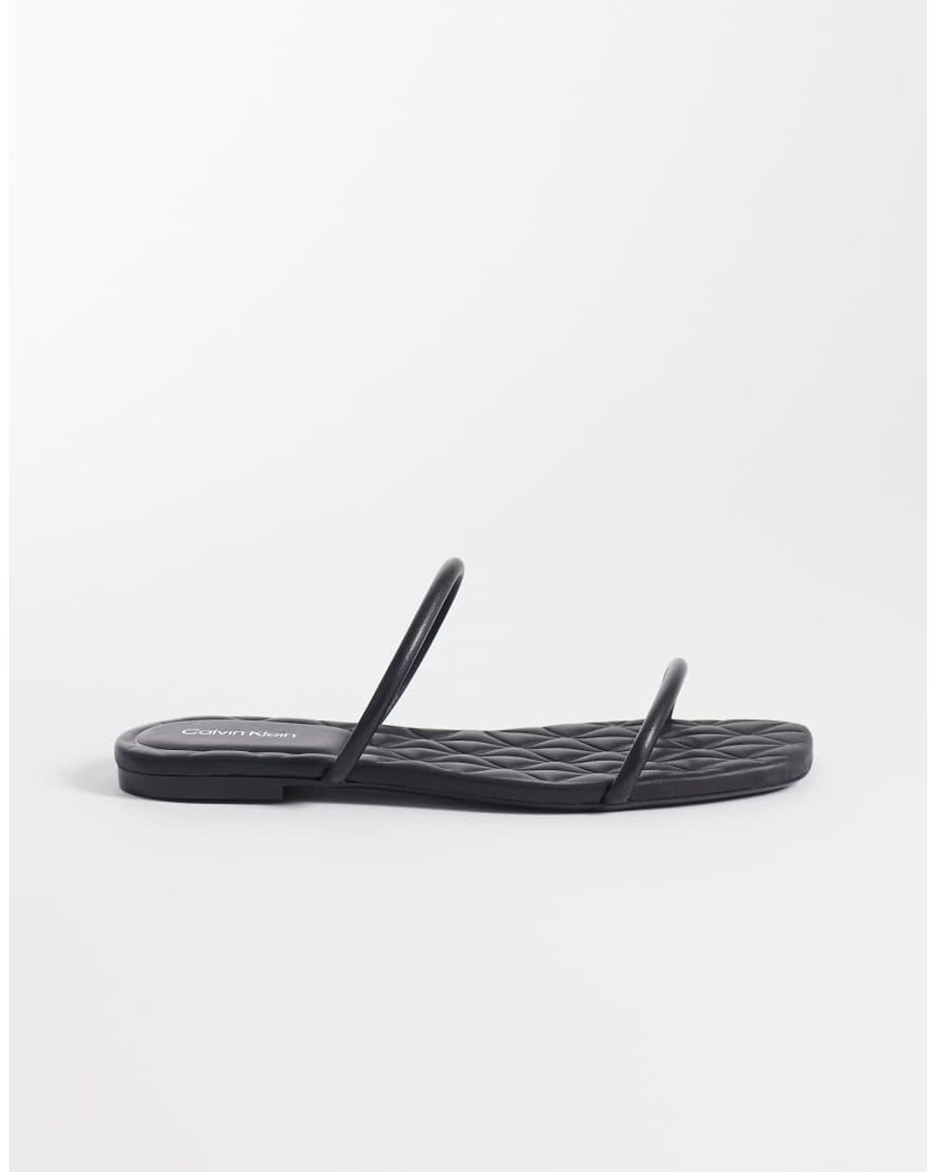 Calvin Klein Black Jeans Quilted Leather Square Toe Flat Sandal