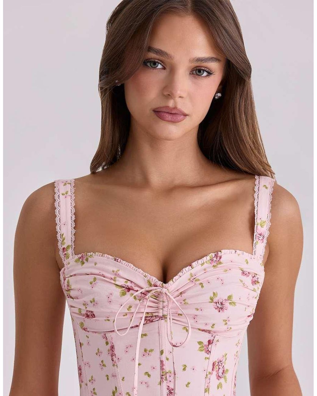 House Of Cb Pink Rosalee Vintage Rose Floral Print Midi Dress
