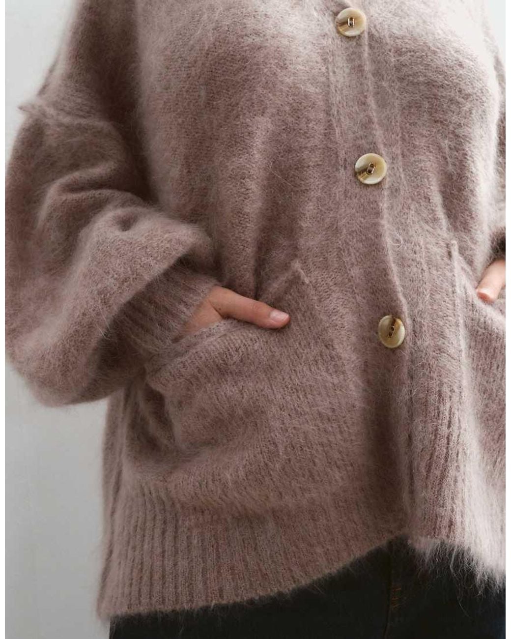 ARRANGE Brown Curve Premium Oversized Mohair Rich Cardigan