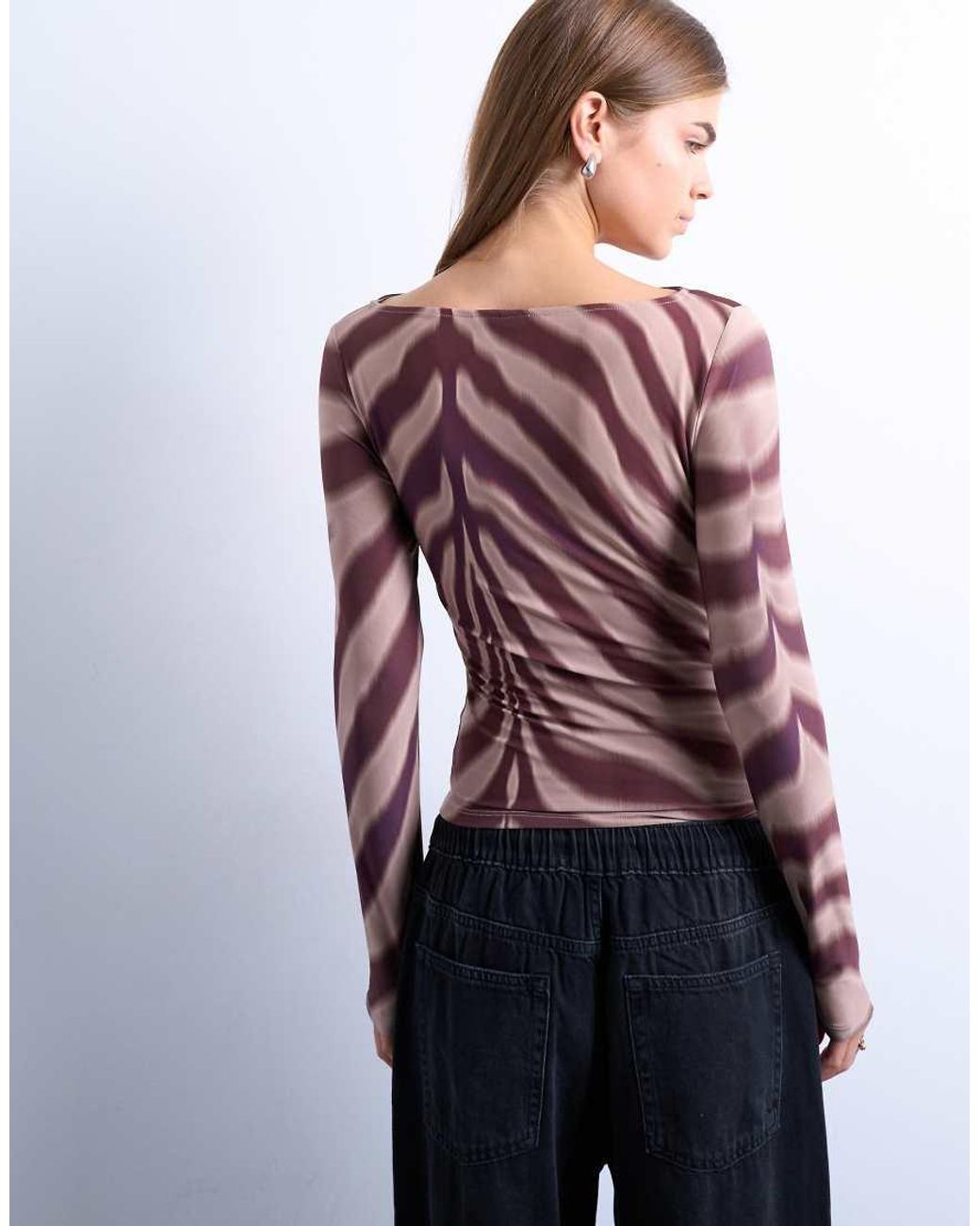 TOPSHOP Multicolor Microfibre Long Sleeve Zebra Print Top