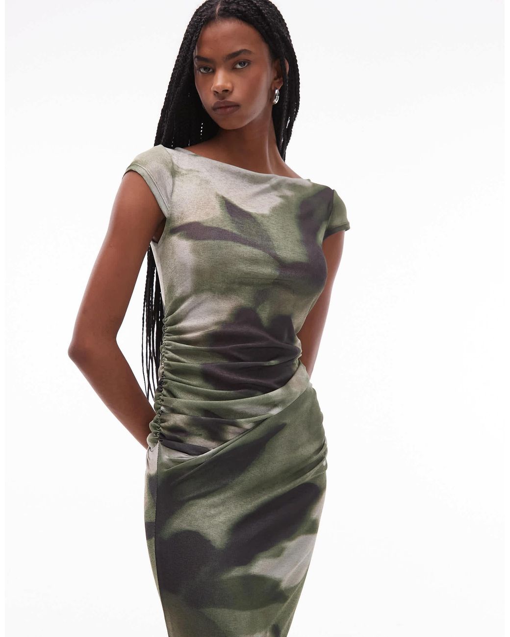 ASOS Cap Sleeve Midi Dress in Green | Lyst