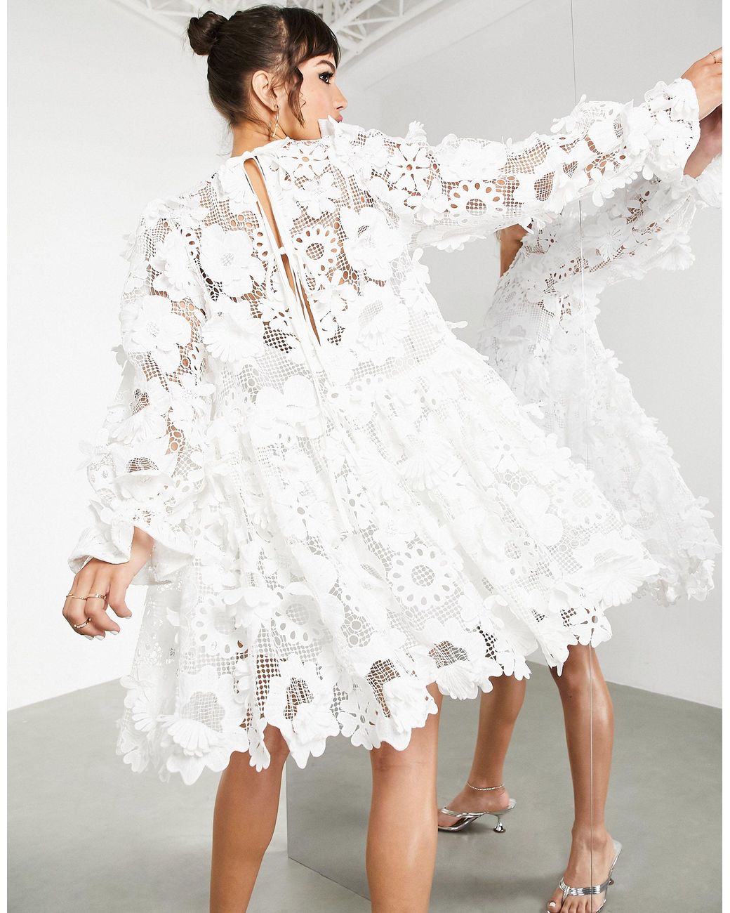 Asos edition tiered mini dress with 3d floral embroidery Clearance