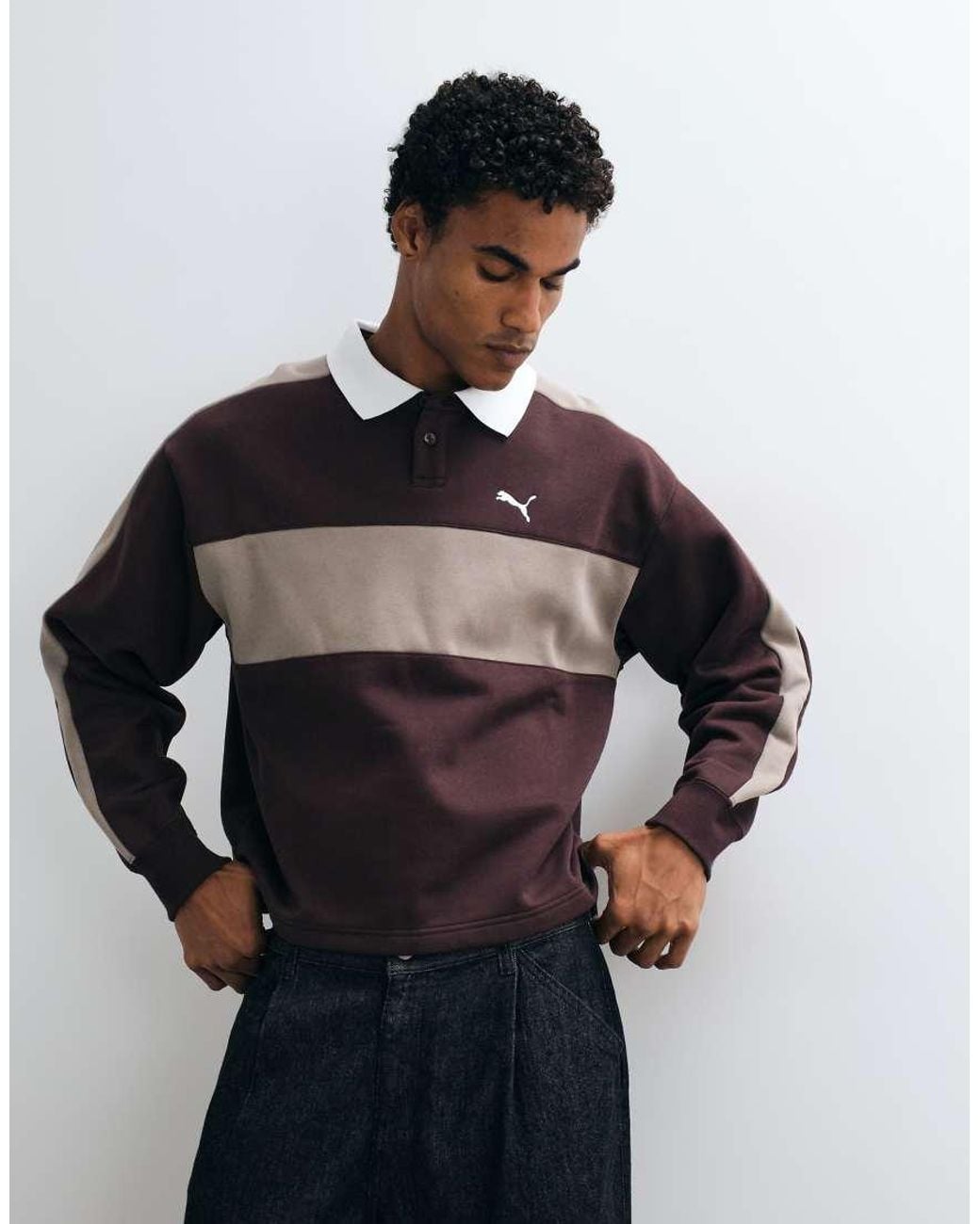 PUMA Brown T7 Relaxed Polo Crew Neck Sweatshirt for men