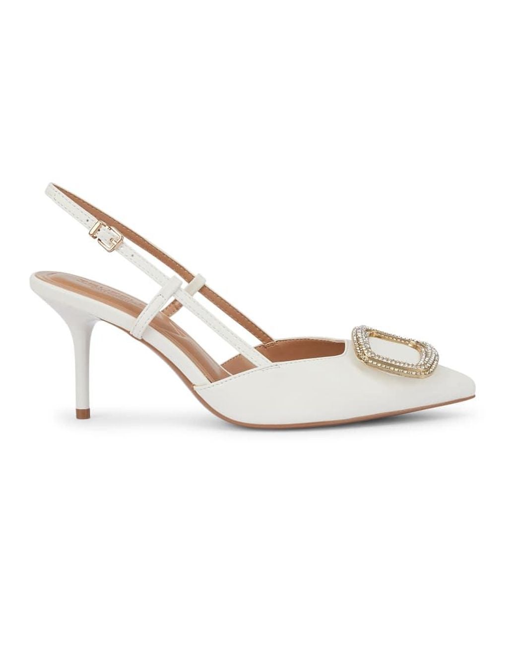 SEQWL White Rhinestone Slingback Dress High Heels Stiletto With Buckle