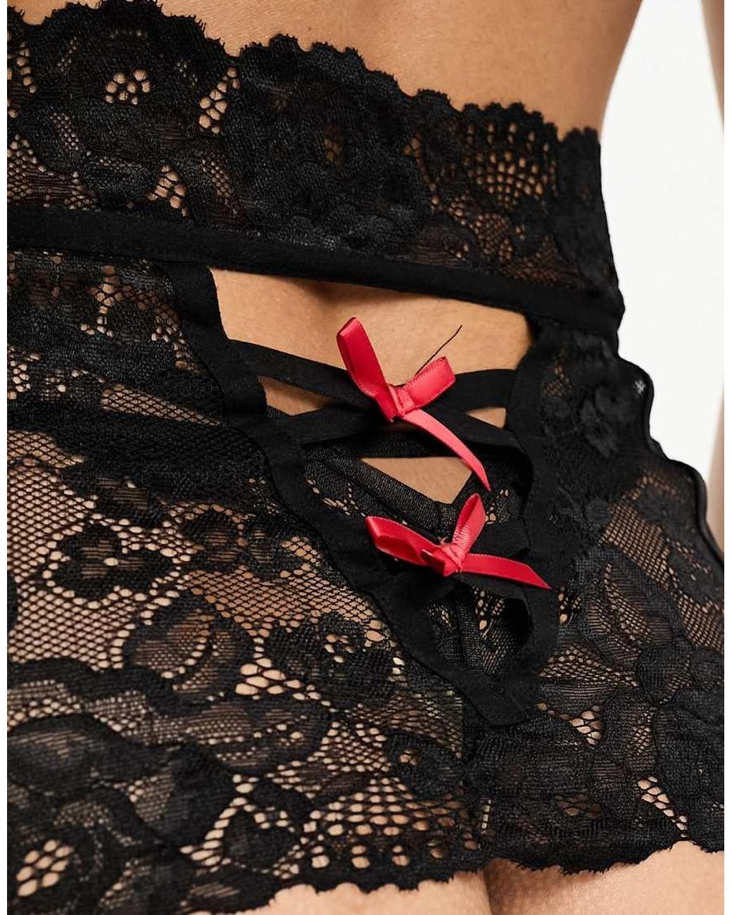 Ann Summers Black Bow Back Lace Up Suspender Set