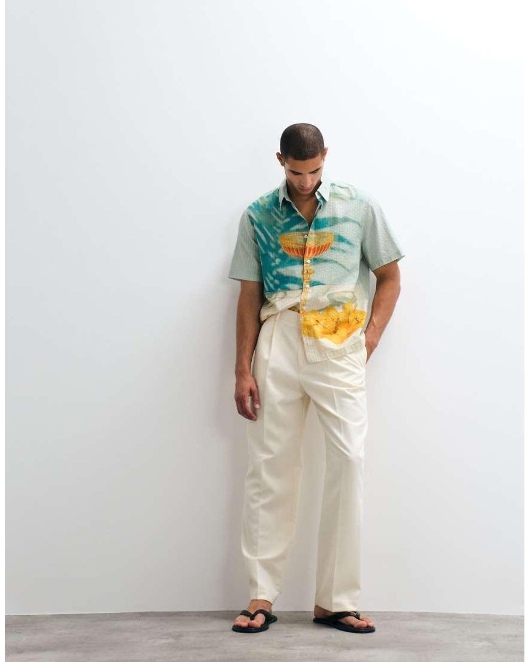 ASOS White Relaxed Seersucker Shirt With Placement Print for men