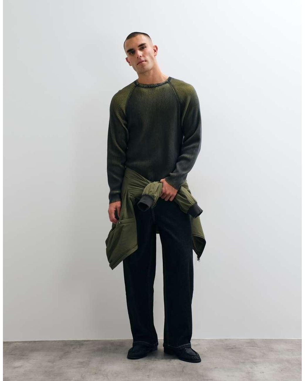Dime Black Printed Ribbed Knit Jumper for men