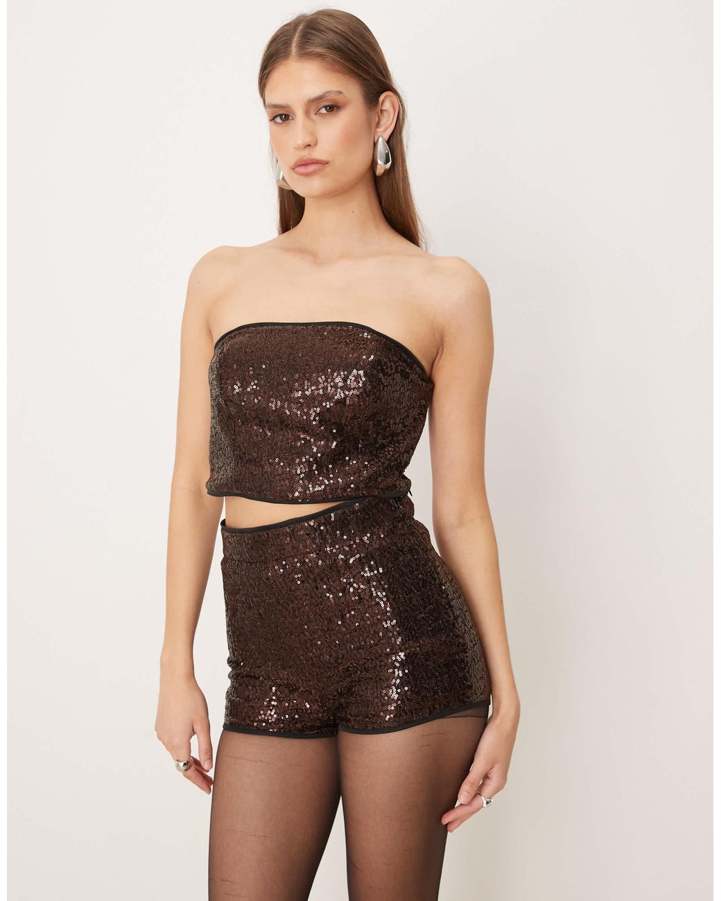 ASOS Natural Tailored Sequined Micro Shorts