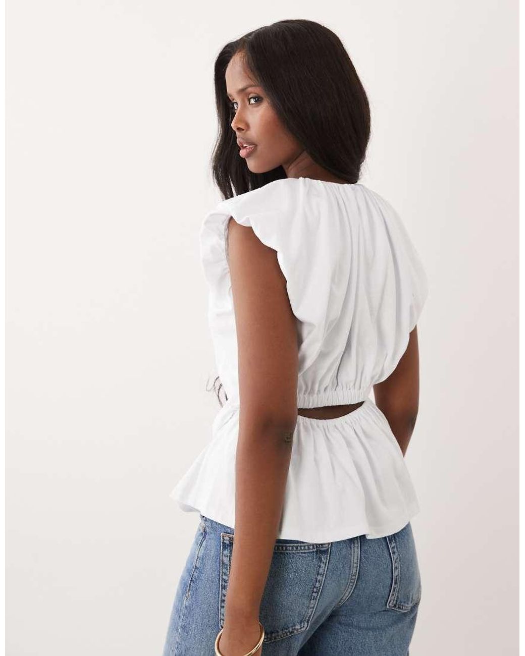 ASOS White Cap Sleeve Ruched Open Back Top