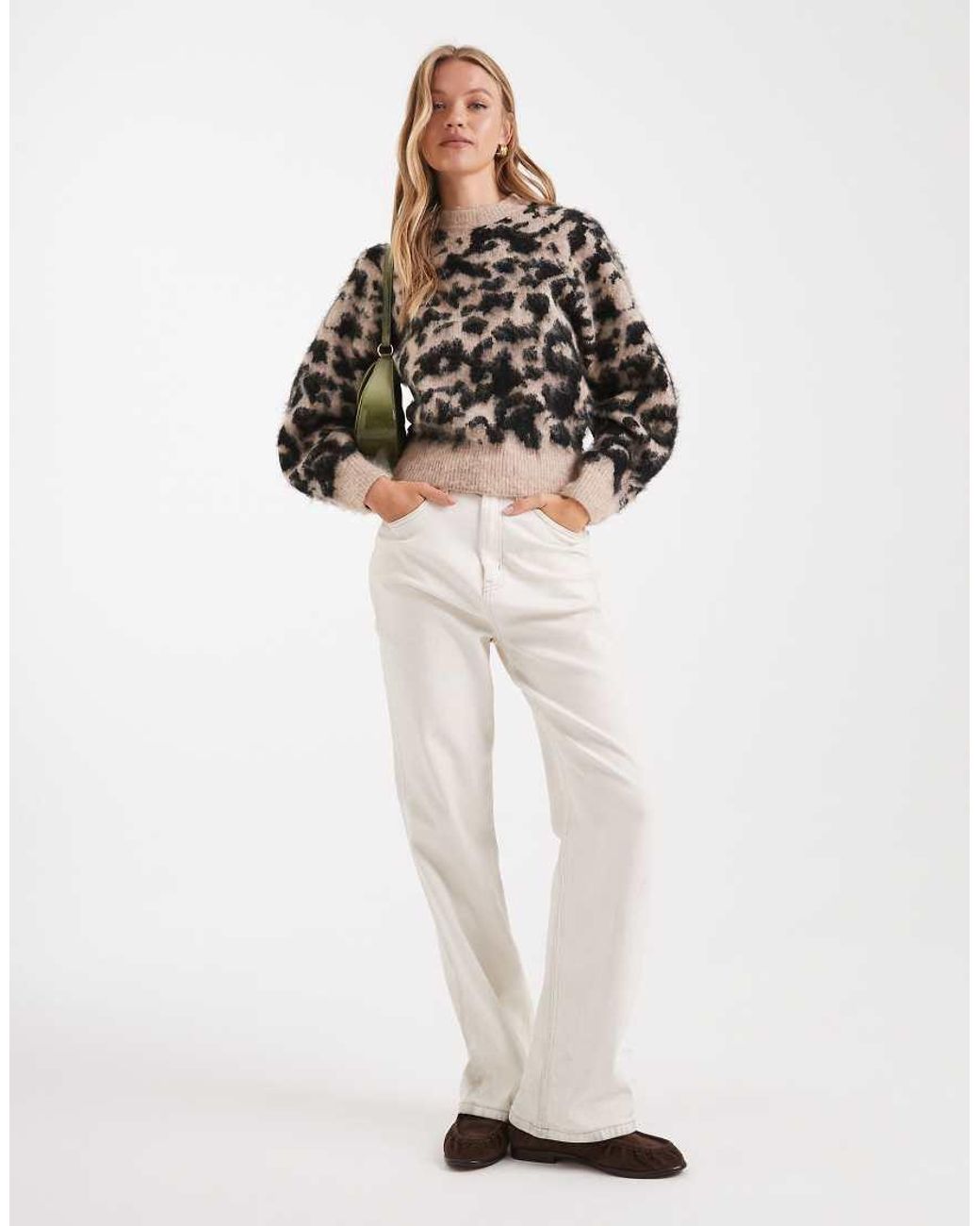ASOS Brown Raglan Waisted Brushed Leopard Jumper