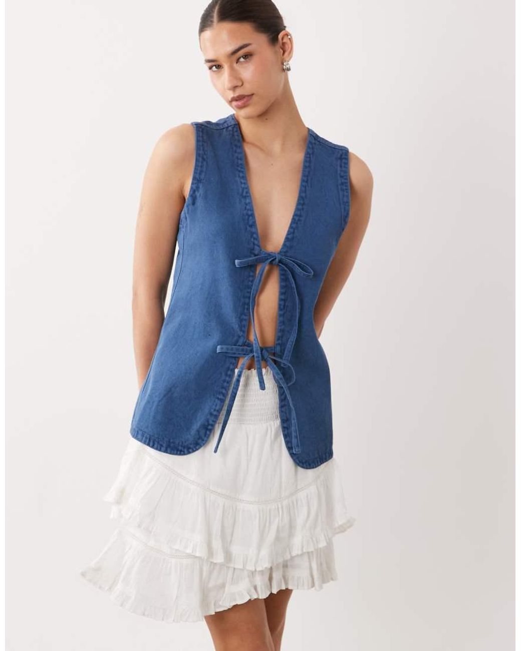 Brave Soul Blue Tiered Mini Skirt With Shirred Waistband