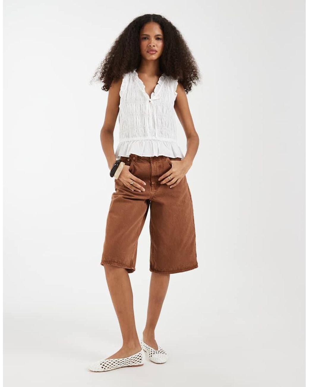 Gap Brown Sleeveless Tie Front Blouse With Ruffle Detail