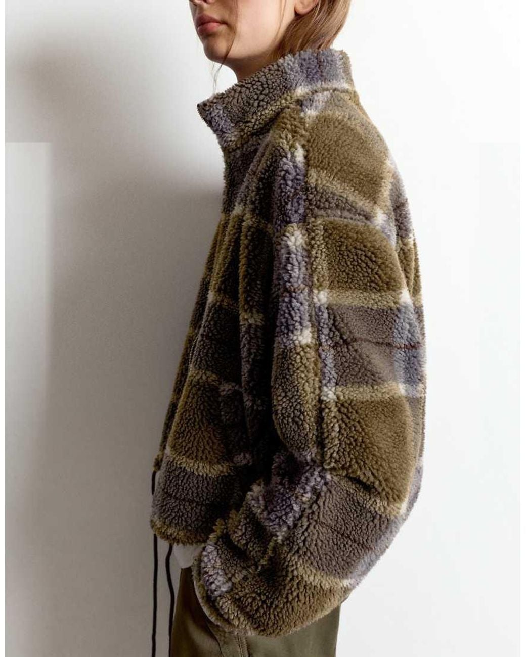 Pull&Bear Brown Check Faux Shearling Jacket
