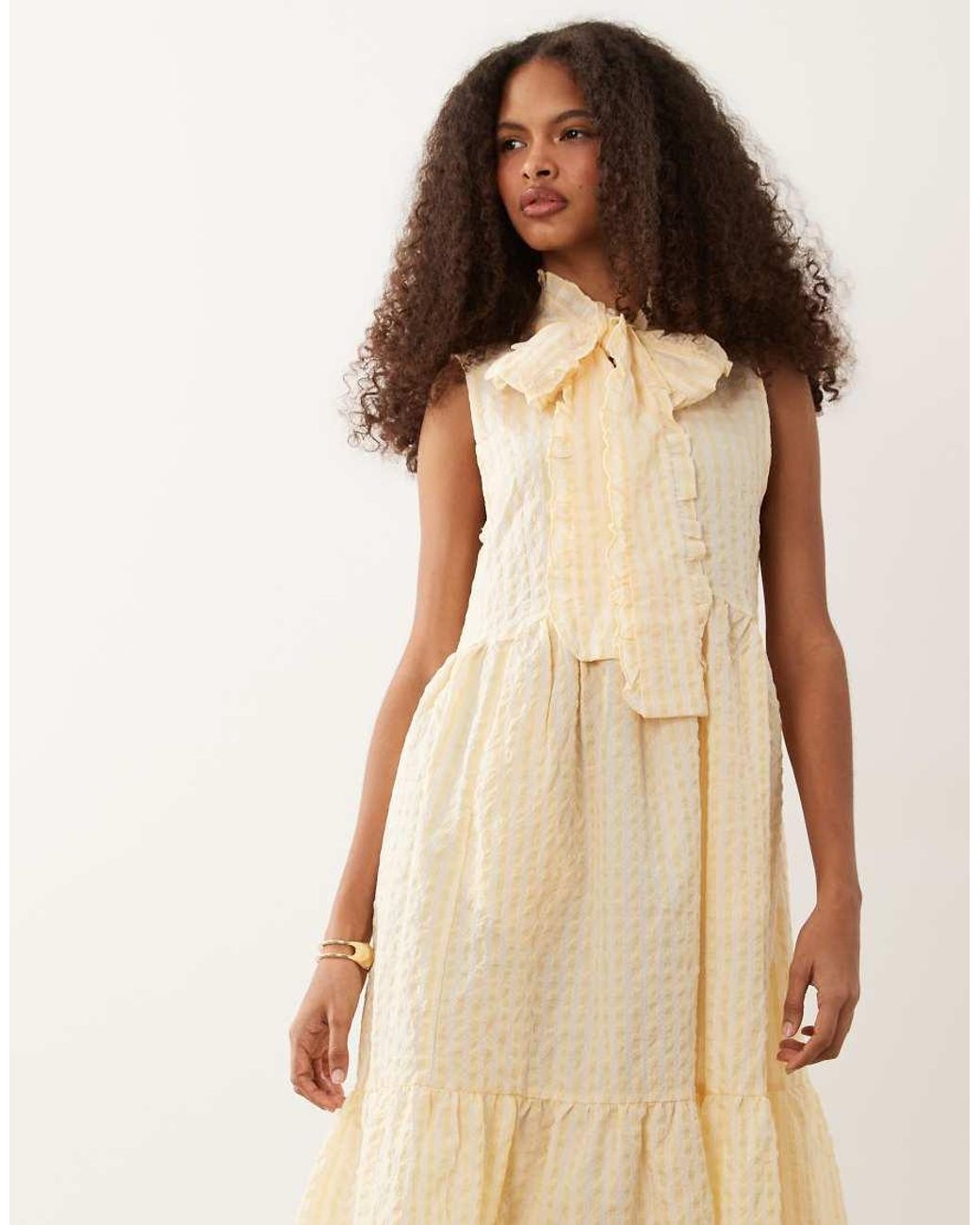 Sister Jane Natural Wave Tripe Bow Detail Tiered Skirt Maxi Dress