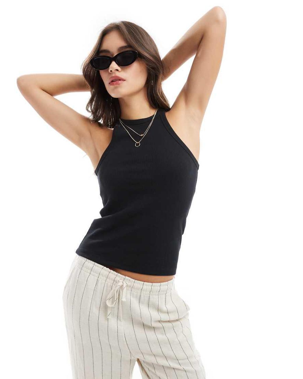Vero Moda Black Ribbed Racer Neck Vest Top