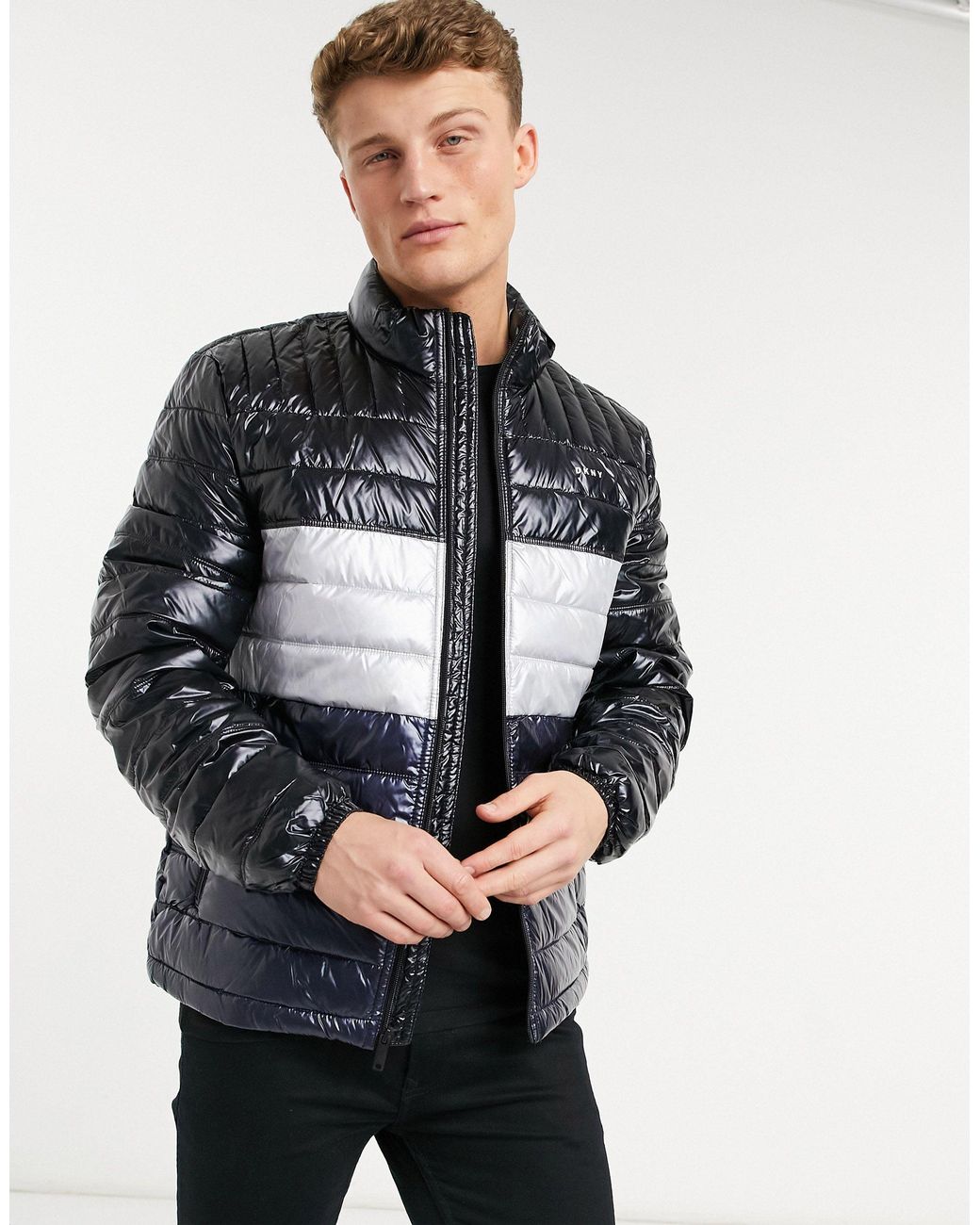 closure london mens racer logo puffer jacket black