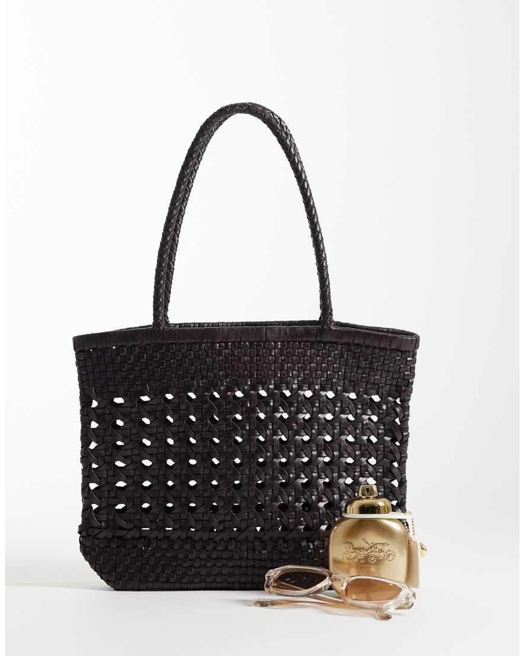 ASOS Black Leather Weave Mini Tote Bag