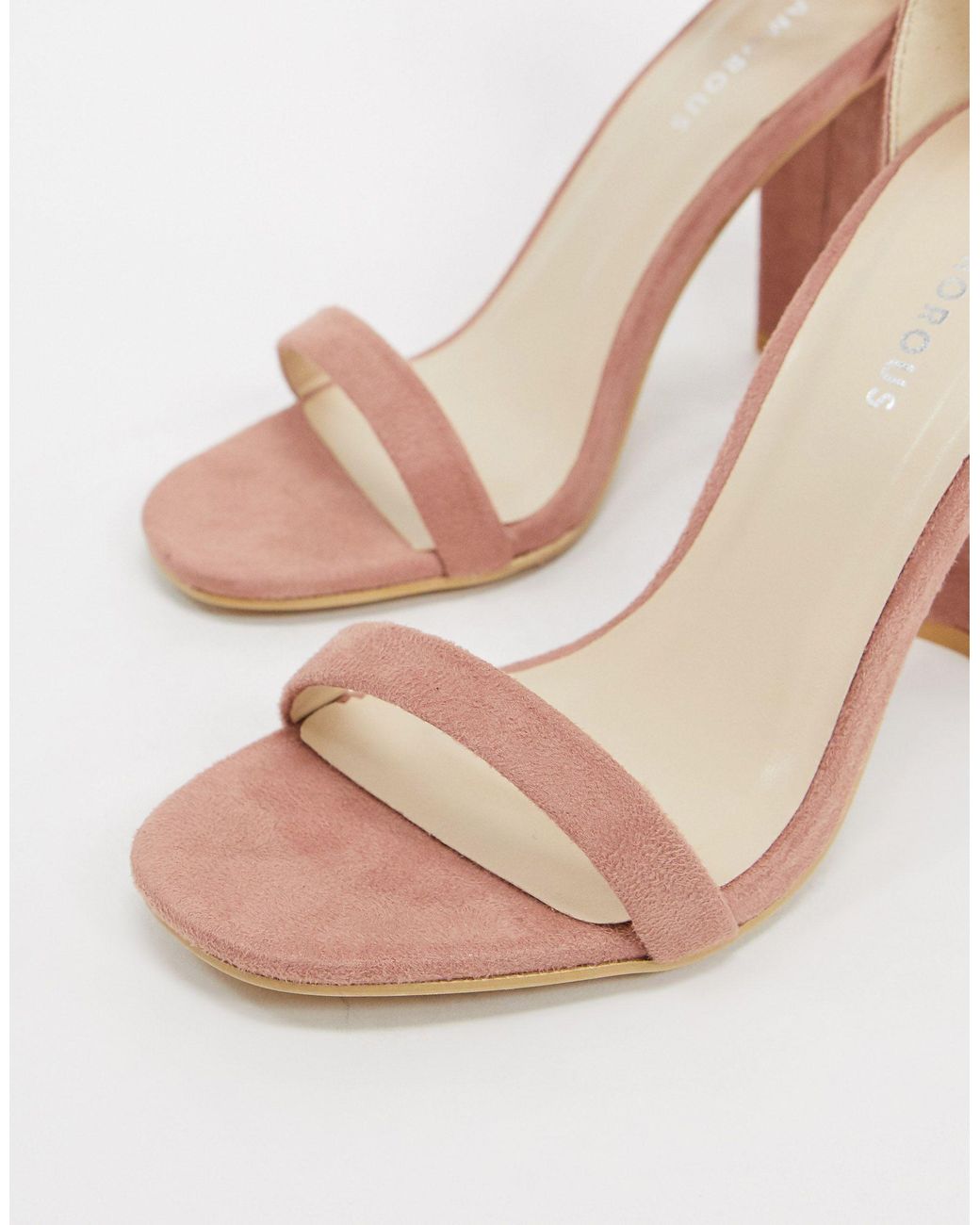 pink barely there block heels