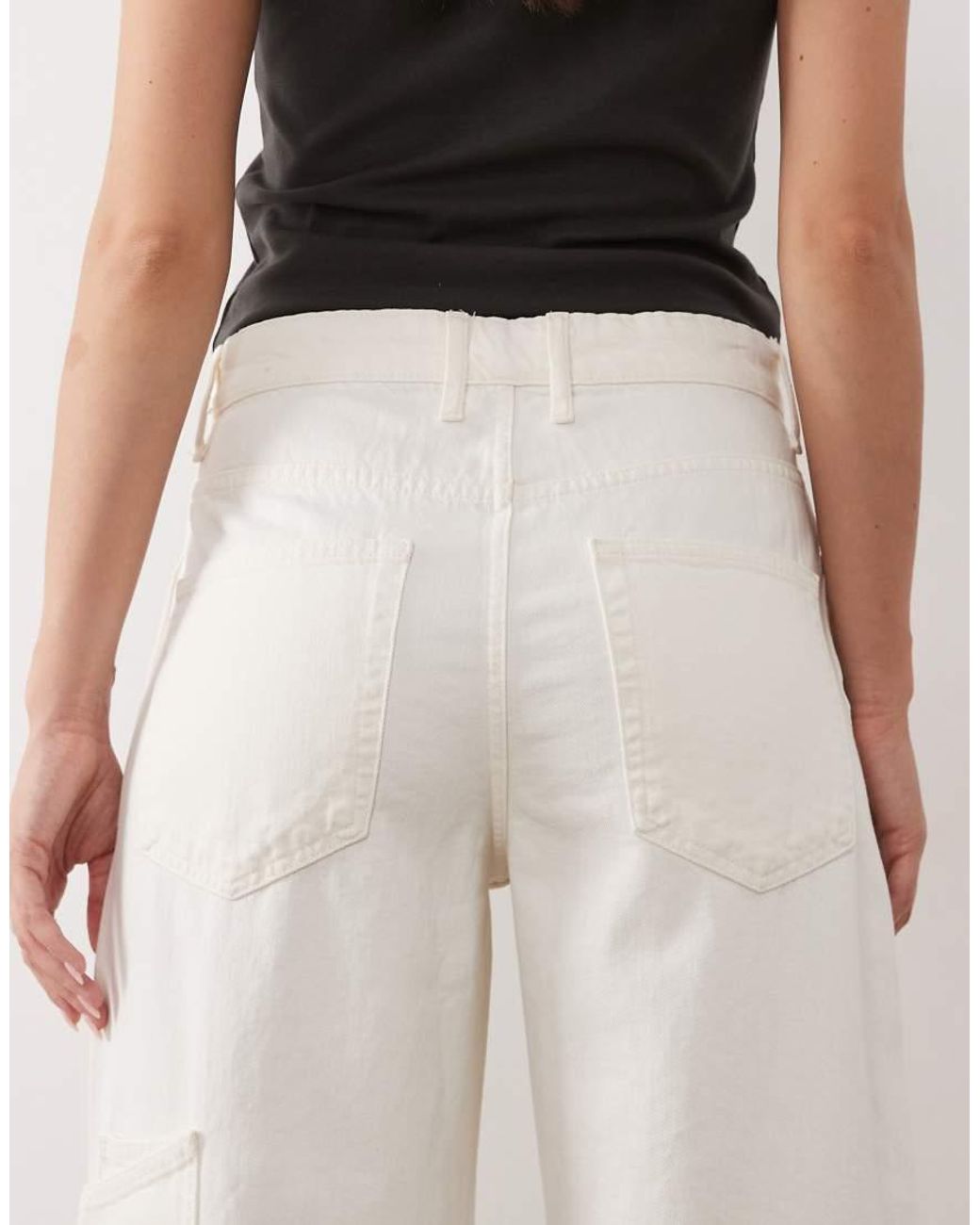 Mango White Rowan 100% Cotton baggy Utility Jean