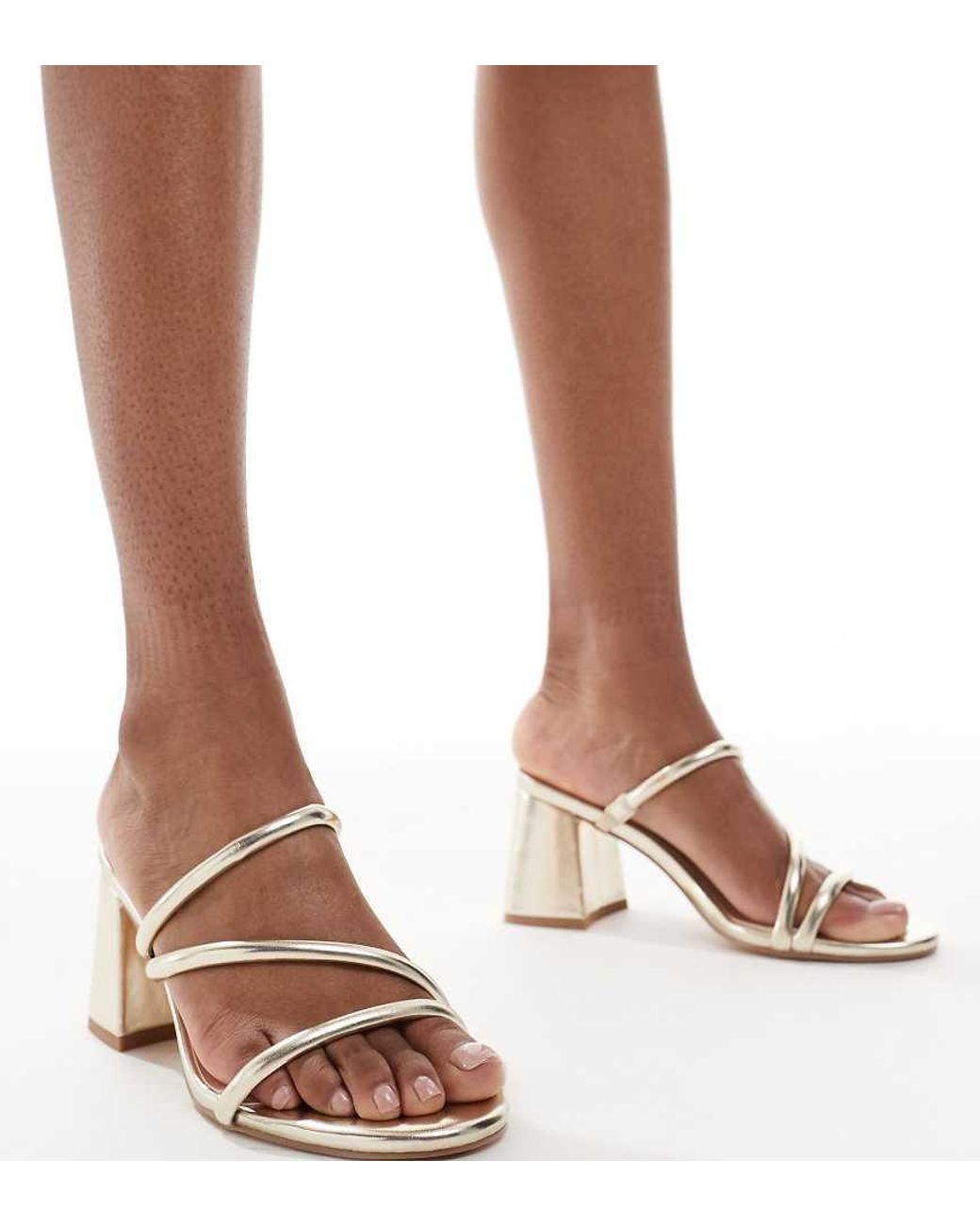 London Rebel Brown Strappy Block Heeled Slip On Sandals