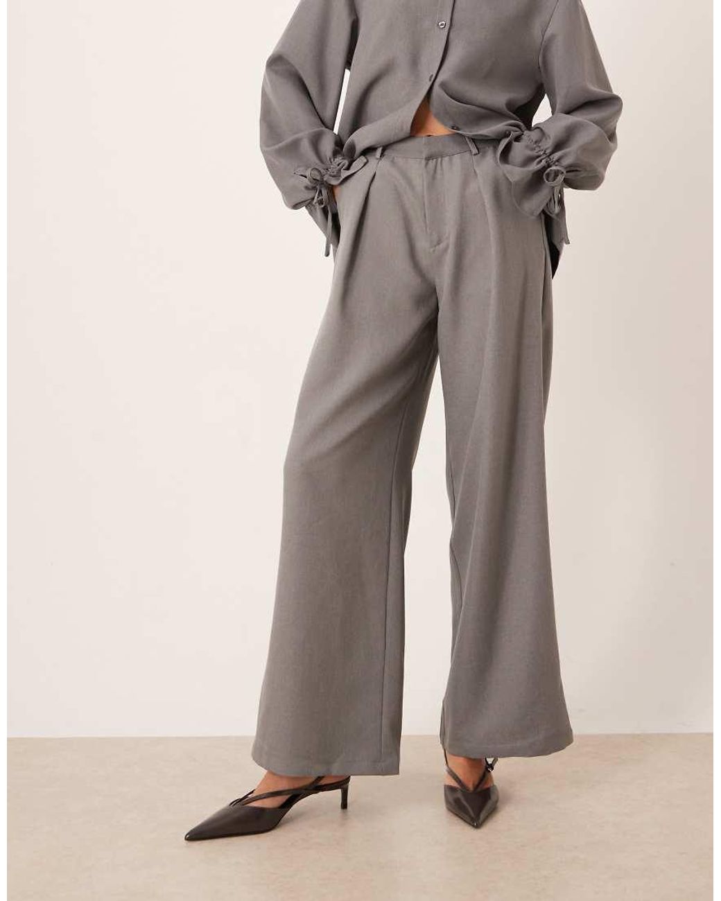 SNDY'S Gray Pleat Front Tailored Trousers Co-ord