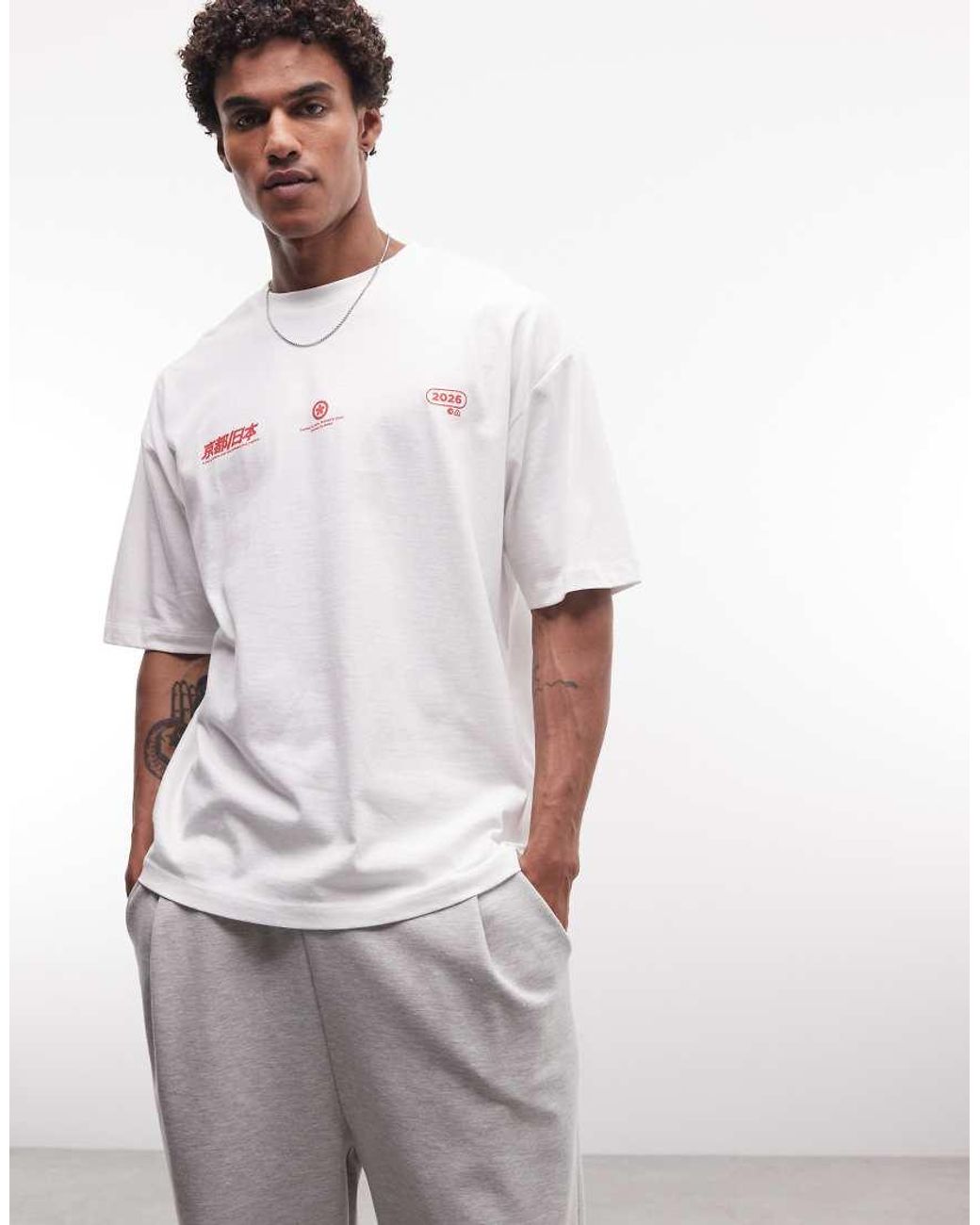 ASOS White Oversized T-shirt With Scenic Gloss Puff Print for men