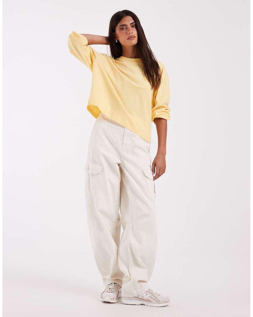 ASOS Yellow Long Sleeve Boxy Cropped T-Shirt