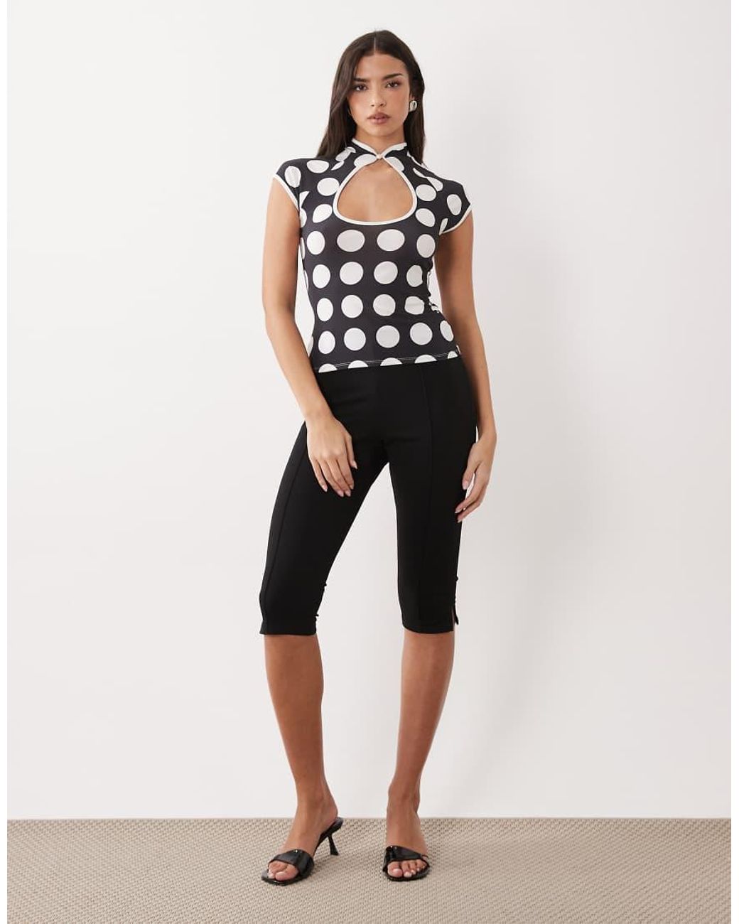 ASOS Gray Printed Short Sleeve Cut Out Top