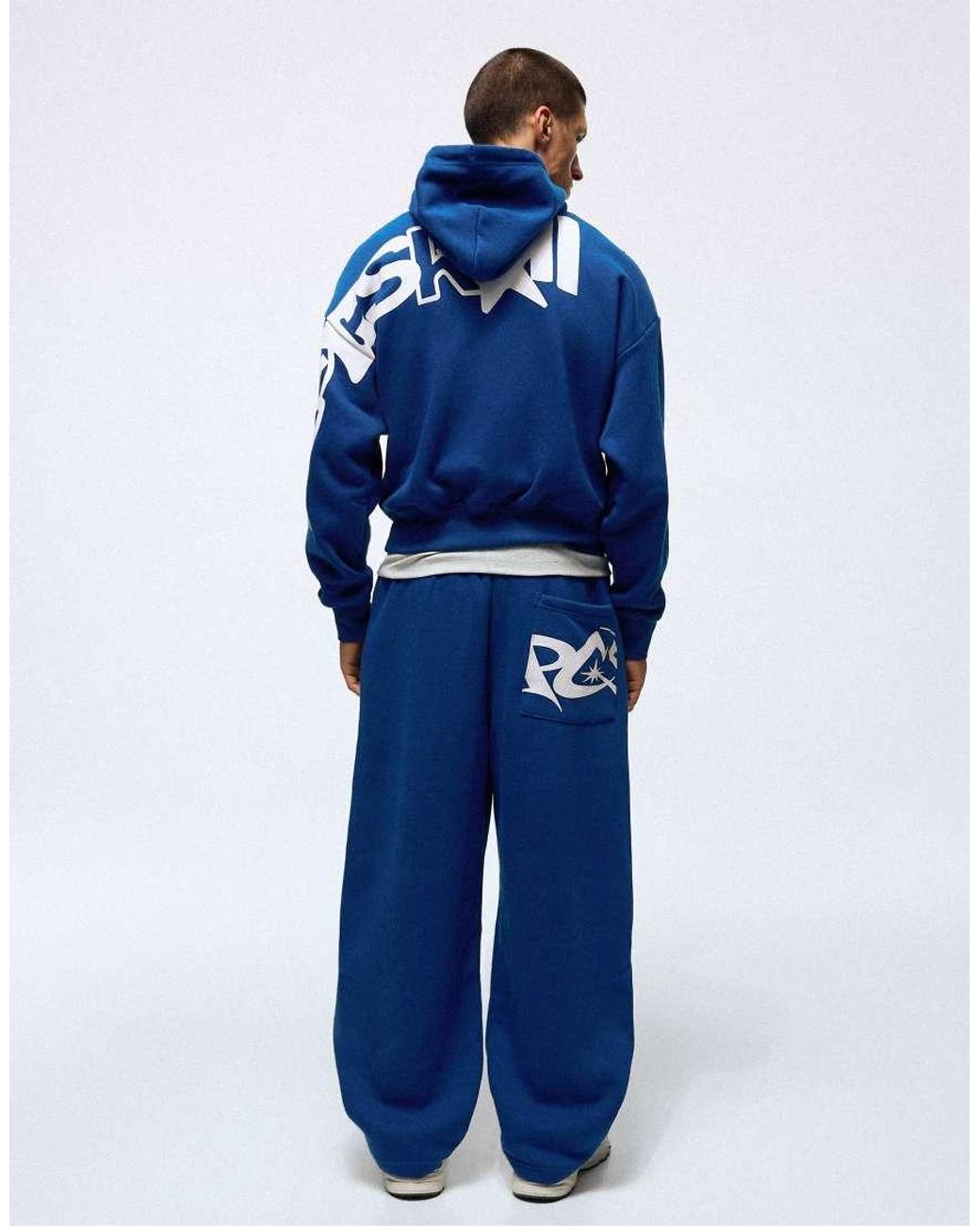 Bershka Blue Printed Hoodie for men
