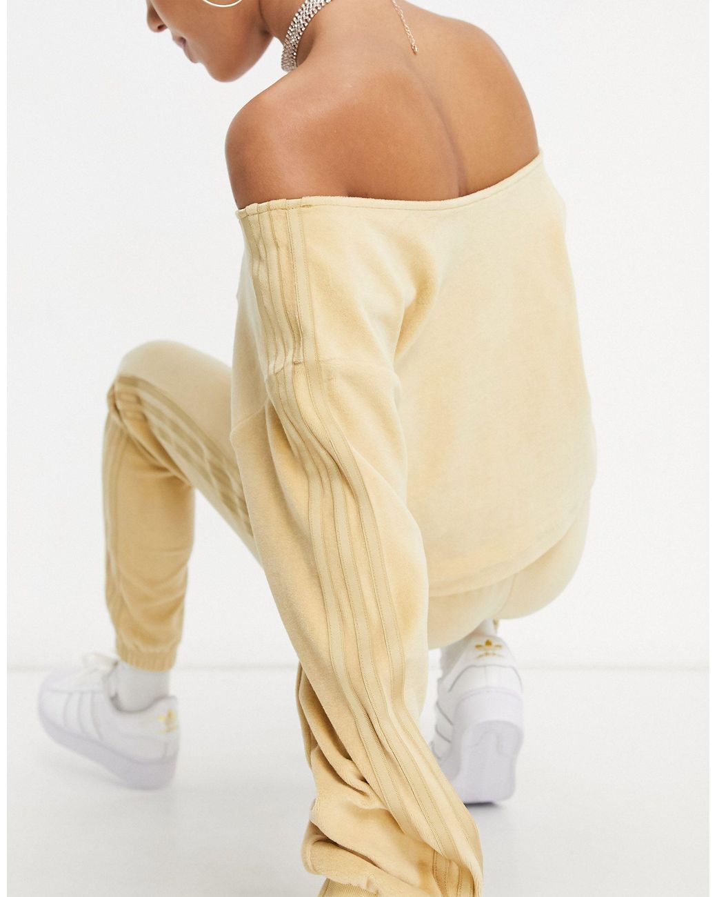 adidas Originals 'relaxed Risqué' Velour Off The Shoulder Sweatshirt in  Natural | Lyst