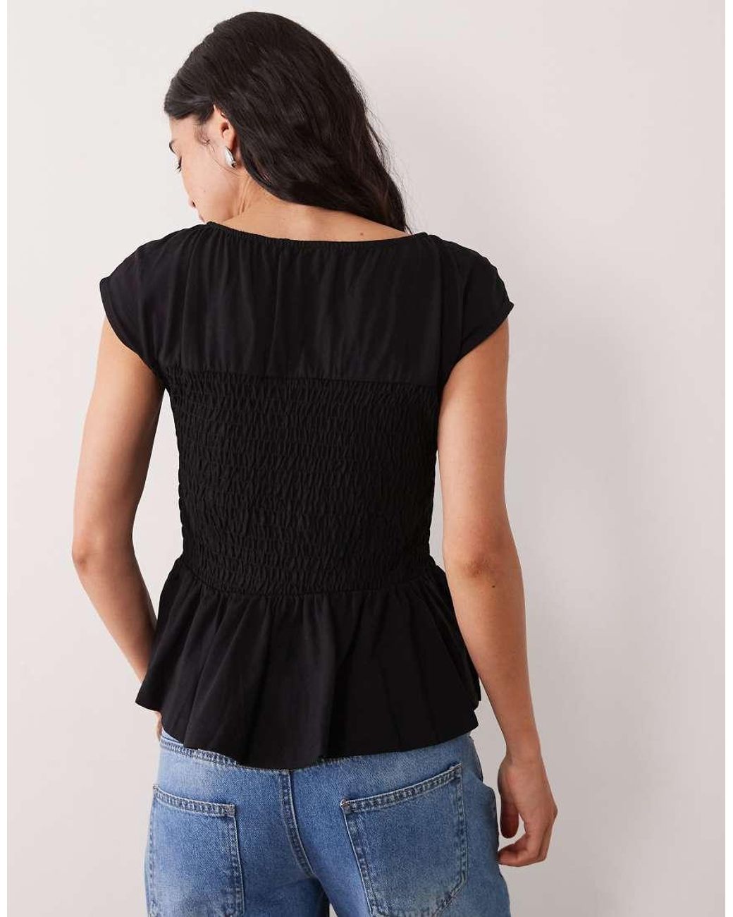 Threadbare Black Jersey Cap Sleeve Shirred Top