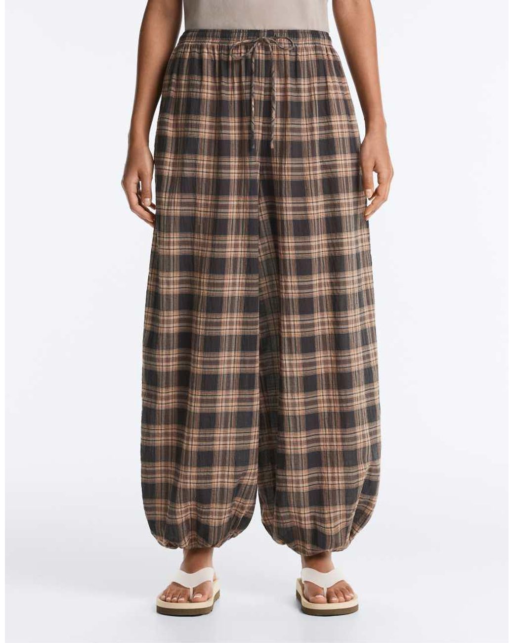 Oysho White Cotton Blend Balloon Trousers