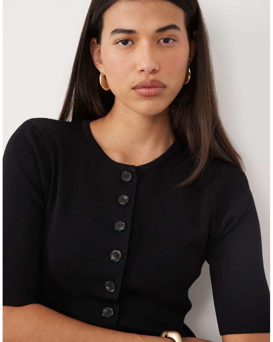 Pretty Lavish Black Knit Button Down Longline Top