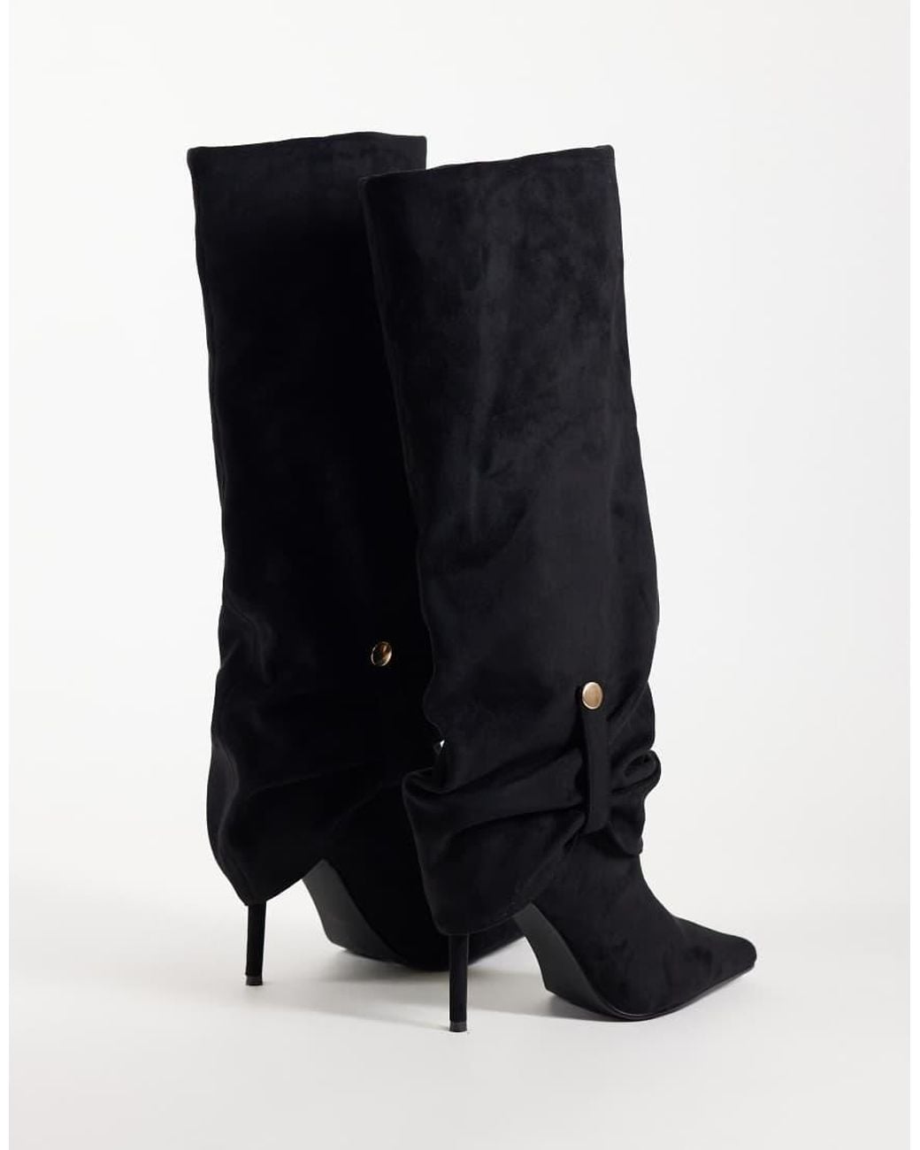 SIMMI Black Simmi London Serene Ruched Knee Boots With Gold Detail