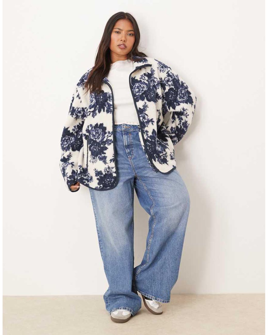 ASOS Blue Asos Design Curve Zip Through Borg Fleece