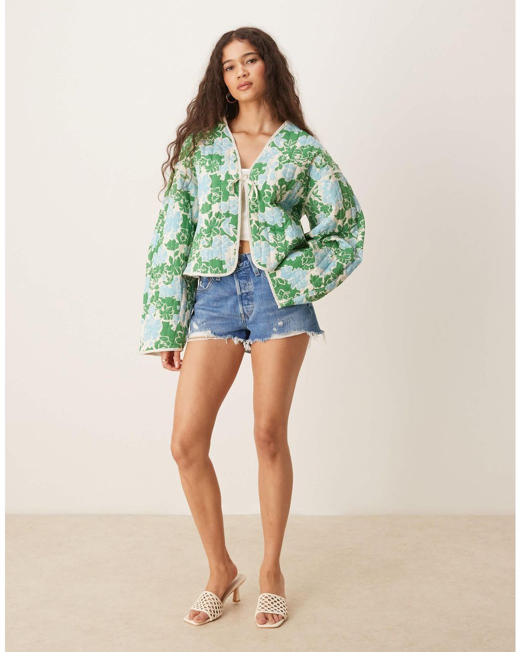 Vila Green Tie Front Quilted Jacket