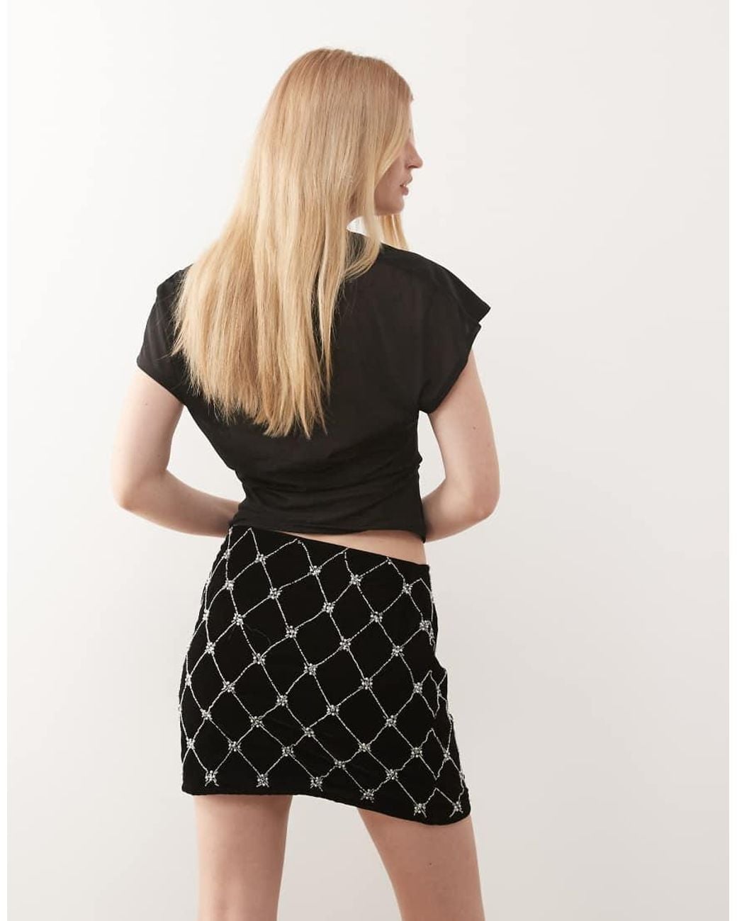 Miss Selfridge Black Embellished Velvet Mini Skirt